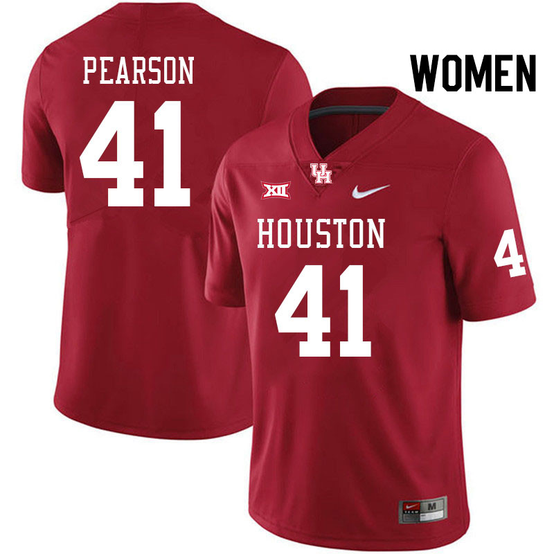 Women #41 Chris Pearson Houston Cougars Big 12 XII College Football Jerseys Stitched-Red - Click Image to Close